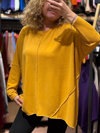 Hardal Ters Dikişli Oversize Simli Organik Bluz
