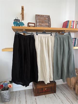 Oversize İthal Paçası Dikişli Keten Pantolon