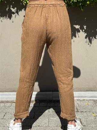 İthal Havuç Model Keten Pantolon