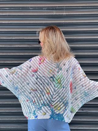 İthal V Yaka Ajurlu Çiçek Desenli Merserize