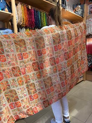 Camel Kare Desenli Pamuklu Şal