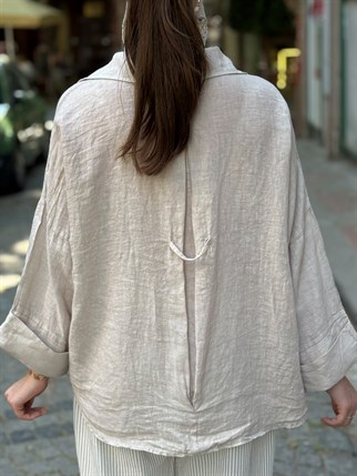 Oversize İthal Ham Keten Biritli Gömlek