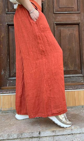 Vallery Kemerli Bol Paça Keten Pantolon