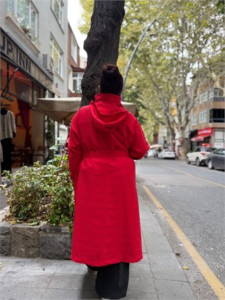Kemerli Kapüşonlu Trençkot