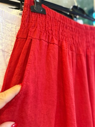 Kalın Lastikli İthal Keten Pantolon