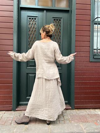 İthal Keten Elbise Bluz Takım