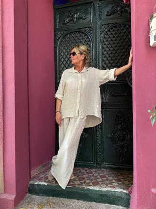 İthal Keten Gömlek Pantolon Takım