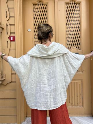 İthal Oversize Degaje Keten Bluz