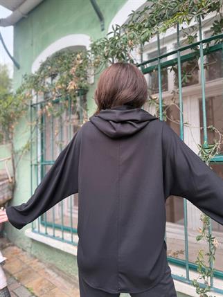 Fermuarlı Kapüşonlu Siyah Sweatshirt