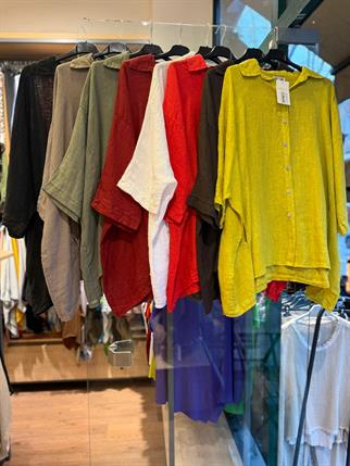 İthal Ham Keten Cepli Oversize Gömlek