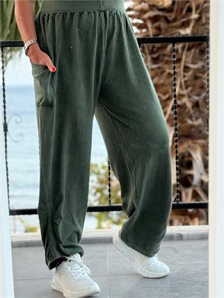 Pamuklu Paçası Büzgülü Triko Pantolon