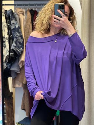 Kayık Yaka Salaş Organik Triko Bluz