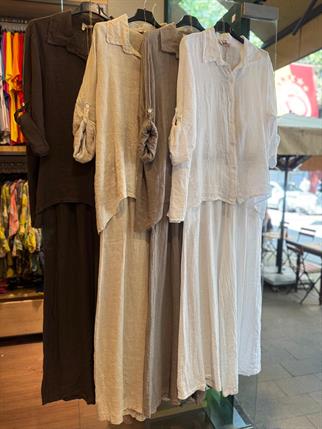 İthal Keten Gömlek Pantolon Takım