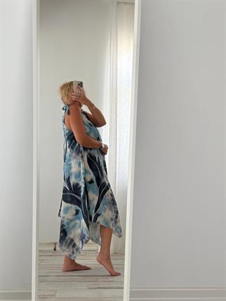İthal Batik Asimetrik Keten Elbise