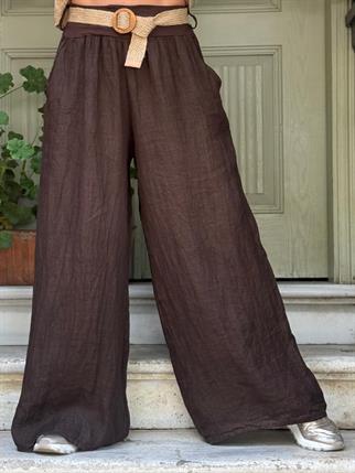 İthal Hasır Kemerli Keten Pantolon
