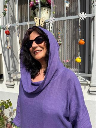 İthal Kapüşonlu Degaje Yaka Keten Elbise