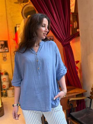 İthal Yarım Kol Keten Gömlek