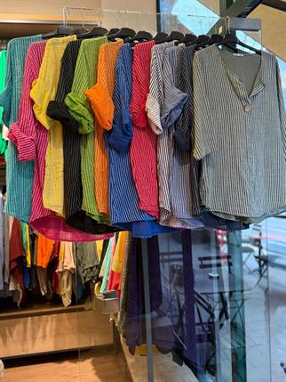 İthal Çizgili Devrik Yaka Düğmeli Bluz