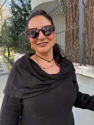 İthal Şal Yaka Keten Elbise