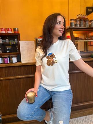 Orijinal Marka Kahve İçen Köpek Baskılı Tshirt