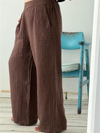 Arkadan Lastikli İthal Keten Pantolon