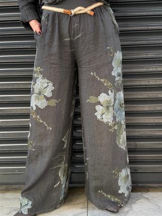 İthal Çiçekli Pantolonlu Keten Ceket Takım