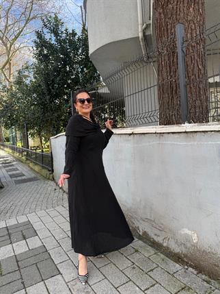 İthal Şal Yaka Keten Elbise