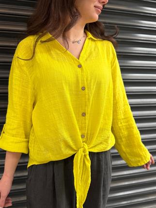 İthal Bağlamalı Keten Gömlek