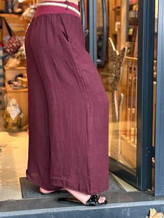 İthal İnce Hasır Kemerli Bol Paça Keten Pantolon