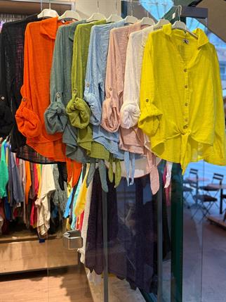 İthal Bağlamalı Keten Gömlek