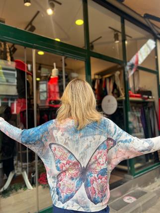 Kelebek Desenli Merserize Bluz