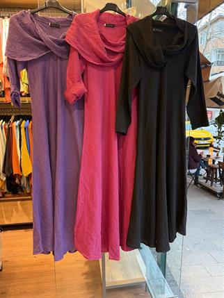 İthal Şal Yaka Keten Elbise