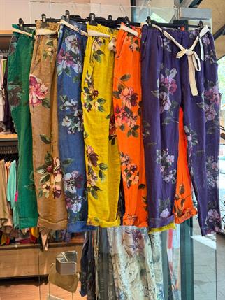 İthal Çiçekli Keten Pantolon