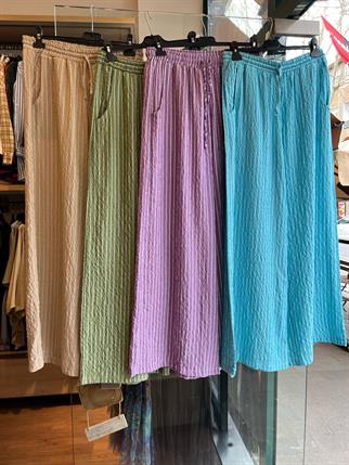 Çizgili Gofre Bol Paça Pantolon