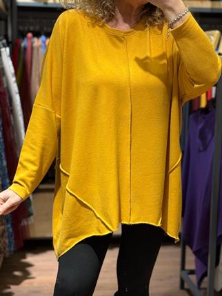 Hardal Ters Dikişli Oversize Simli Organik Bluz
