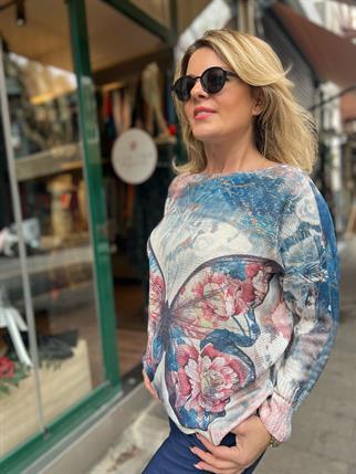 Kelebek Desenli Merserize Bluz