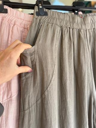 İthal Paça Ucu Yırtmaçlı Keten Pantolon