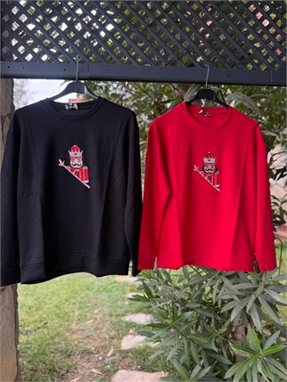 Nakışlı Taşlı Kurşun Asker Sweatshirt