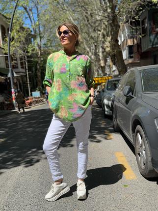 Floral Desen İthal Keten Gömlek
