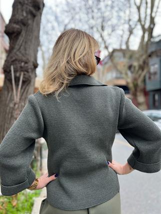 Haki Kruvaze Triko Ceket