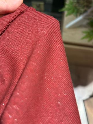 Bordo Degaje Ters Dikişli Simli Organik Bluz