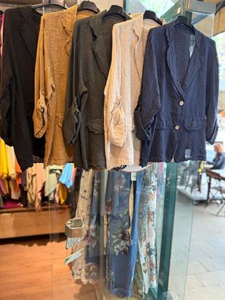 İthal Pis Dikişli Keten Blazer Ceket