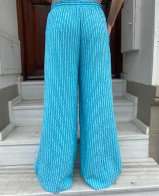 Çizgili Gofre Bol Paça Pantolon