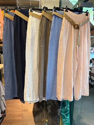 İthal Hasır Kemerli Keten Pantolon