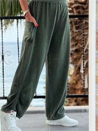 Pamuklu Paçası Büzgülü Triko Pantolon