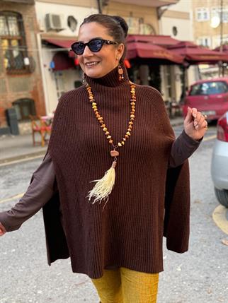 Balıkçı Yaka Triko Pelerin Panço