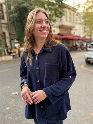 İthal İnce Fitilli Kadife Oversize Gömlek