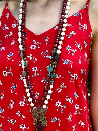 Çıtır Çiçekli Askılı Kırmızı Elbise