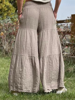 İthal Dikişli Bol Paça Keten Pantolon