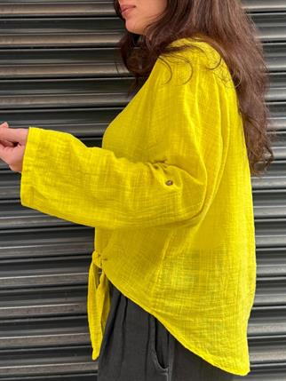 İthal Bağlamalı Keten Gömlek